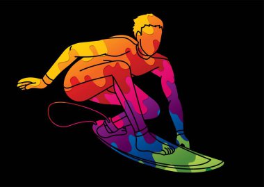 Erkek Sörfçü Spor Eylemi Çizgi Filmi Grafik Vektörü