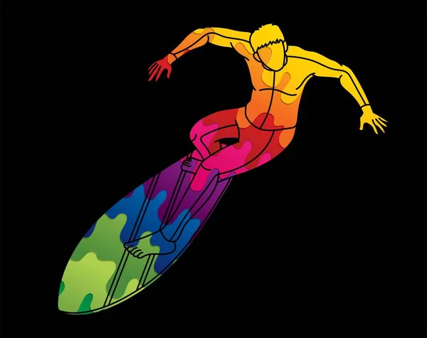 Man Surfer Surfing Sport Action Cartoon Graphic Vector — Stock Vector