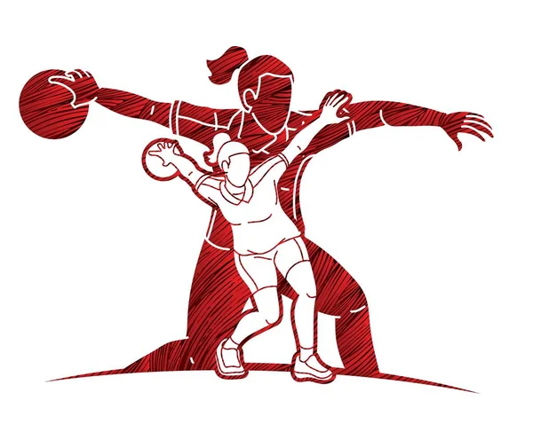Bolos Deporte Jugadores Mujeres Bowler Acción Dibujos Animados Vector Gráfico — Archivo Imágenes Vectoriales