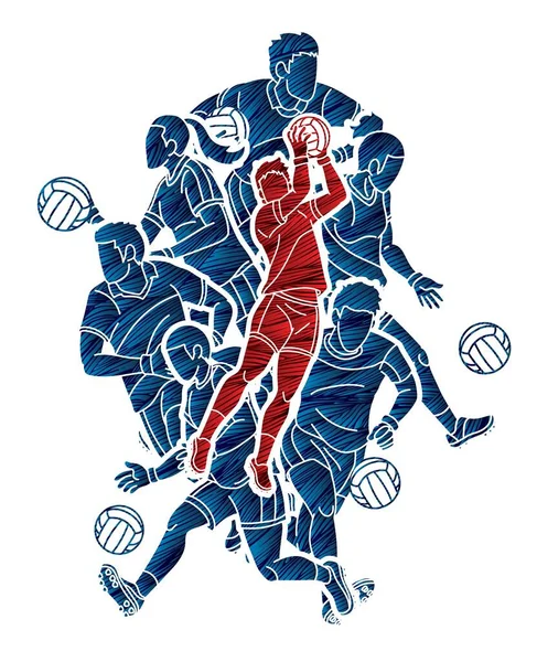 Gaélico Fútbol Deporte Masculino Femenino Jugadores Mezcla Acción Dibujos Animados — Archivo Imágenes Vectoriales
