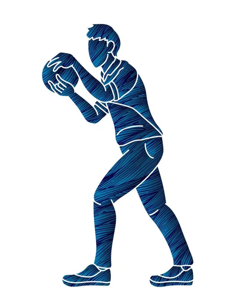 Bowler Bowling Sport Männliche Spieler Action Cartoon Graphic Vector — Stockvektor