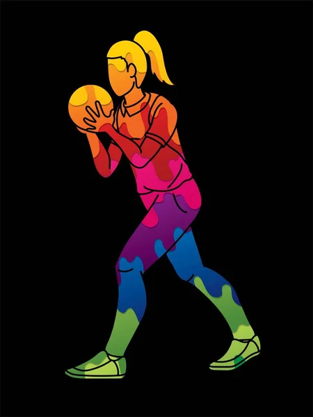 ボウラーボウリングスポーツ女性選手アクション漫画グラフィックベクター — ストックベクタ