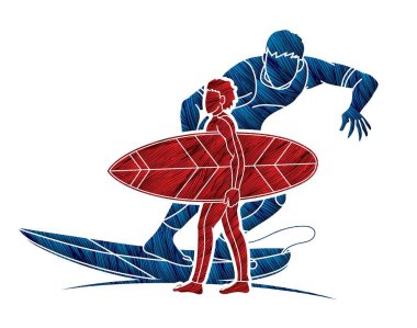 Sörf Sörfçüsü Erkek Oyuncu Eylem Çizgi Filmi Grafik Vektörü