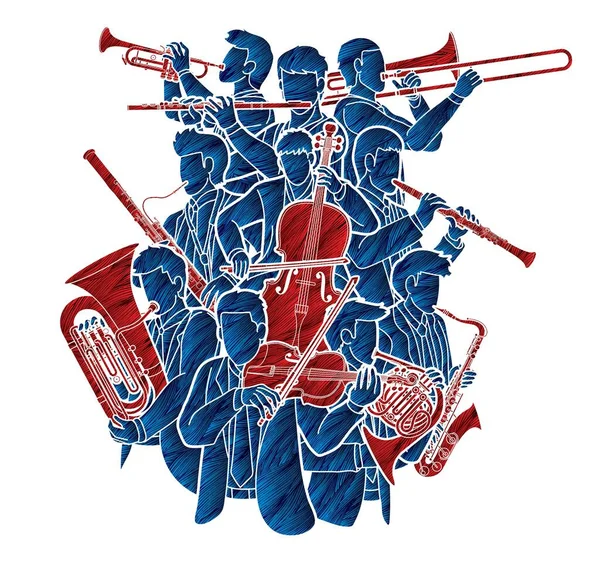 Groupe Musiciens Orchestre Instrument Dessin Animé Graphique Vectoriel — Image vectorielle