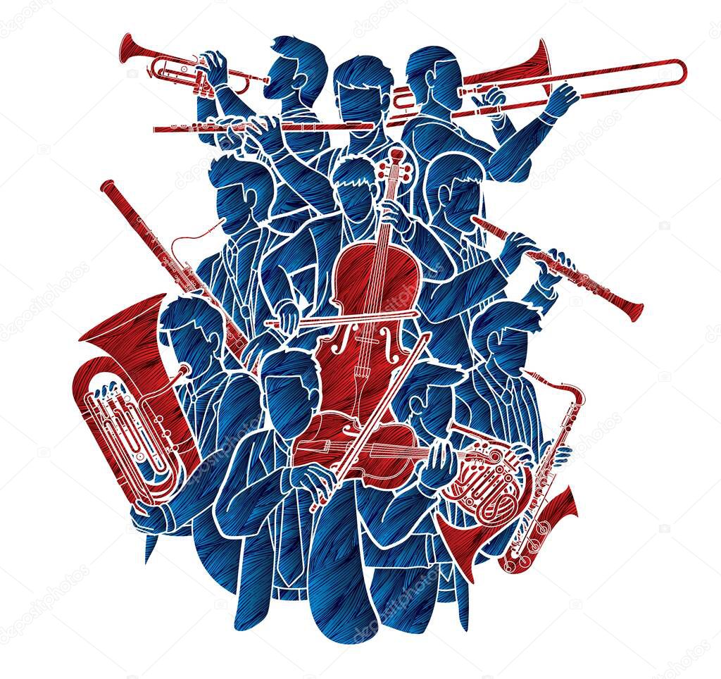 Group of Musician Orchestra Instrument Cartoon Graphic Vector