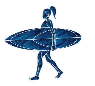 Sörf Sörfçü Kadın Sörfçü Eylem Çizgi Film Grafik Vektörü