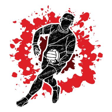 Gaelic Futbol Sporu Erkek Oyuncu Eylemi Çizgi Film Vektörü