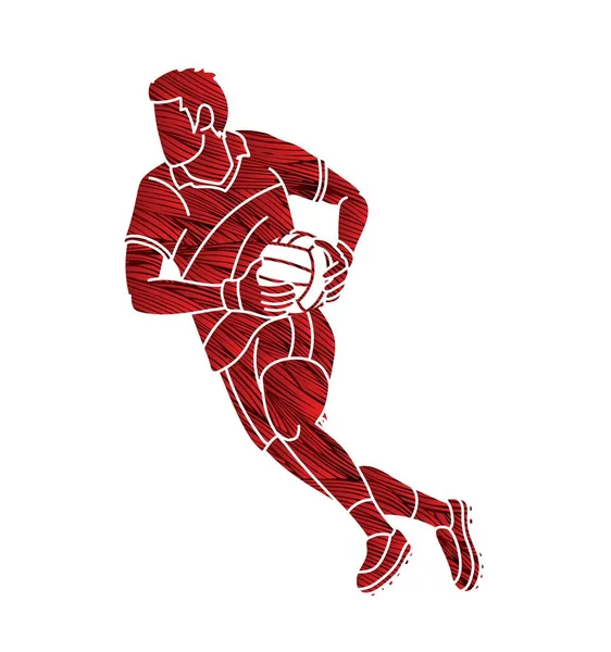 Gaélico Futebol Esporte Masculino Jogador Ação Desenhos Animados Gráfico Vetor — Vetor de Stock