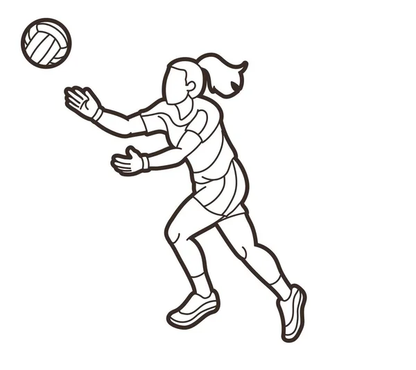 Gaelic Football Sport Female Player Action Cartoon Graphic Vector — Stock Vector