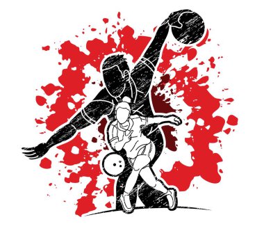 Bowling Spor Oyuncuları Bowlingci Erkek ve Kadın Eylem Çizgi Filmi Grafik Vektörü