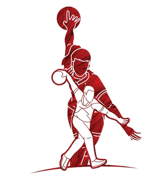 ボウリングスポーツ選手ボウラー男性と女性アクション漫画グラフィックベクター — ストックベクタ