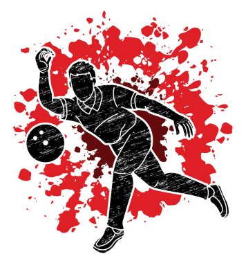 Erkek Oyuncu Bowling Bowling Bowlingçi Eylem Çizgi Filmi Grafik Vektörü