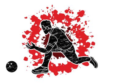 Erkek Oyuncu Bowling Bowling Bowlingçi Eylem Çizgi Filmi Grafik Vektörü