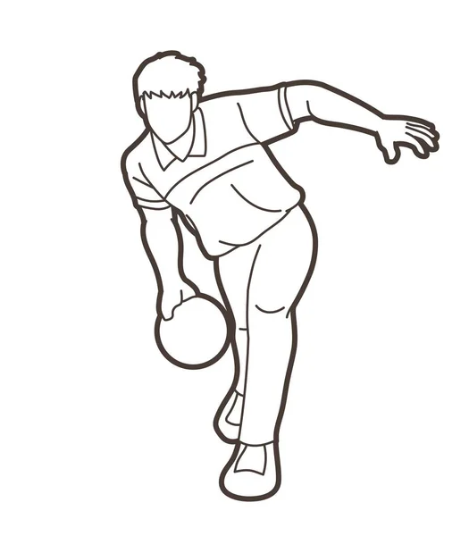 Чоловічий Гравець Боулінг Спорт Боулер Дія Мультфільм Графічний Вектор — стоковий вектор