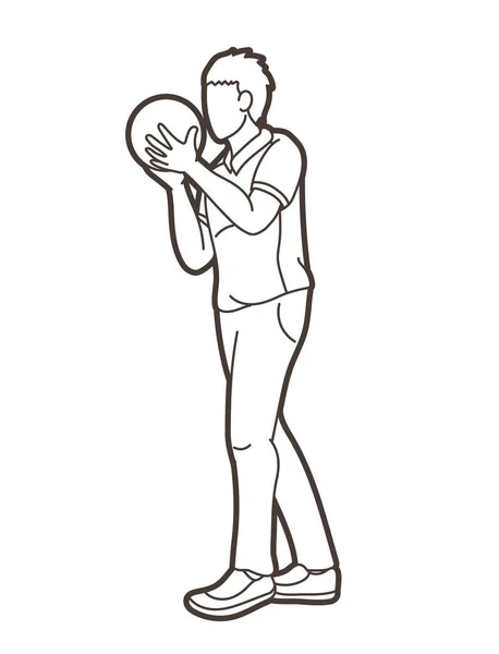 Muž Hráč Bowling Sport Bowler Akční Karikatura Grafický Vektor — Stockový vektor