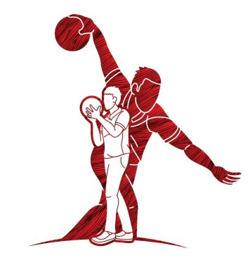 Erkekler Bowling Oynuyor Spor Oyuncuları Bowlingçi Eylem Çizgi Filmi Grafik Vektörü