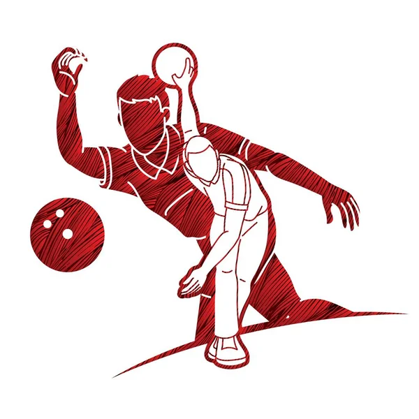 Hommes Jouant Bowling Sport Joueurs Bowler Action Cartoon Graphic Vector — Image vectorielle