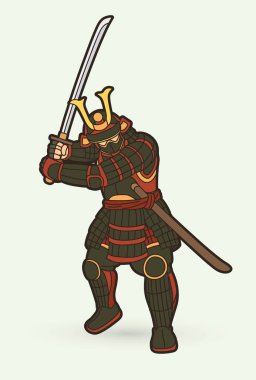 Samuray Savaşçısı Eylemi Japon Savaşçı Çizgi Filmi Grafik Vektörü