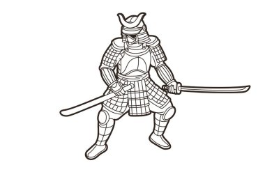 Samuray Savaşçısı Eylemi Japon Savaşçı Çizgi Filmi Grafik Vektörü