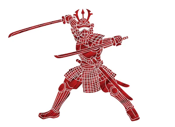 Samurai Guerreiro Ação Japonês Lutador Cartoon Gráfico Vetor — Vetor de Stock