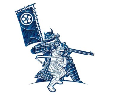 Bir grup Samuray Japon Savaşçı Ronin Silah Eylem Çizgi Filmi Grafik Vektörü