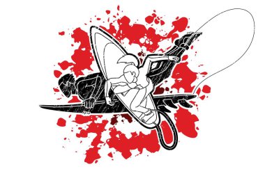 Sörfçü Eylem Grubu Spor Adamı ve Kadın Oyuncular Çizgi Film Vektörü