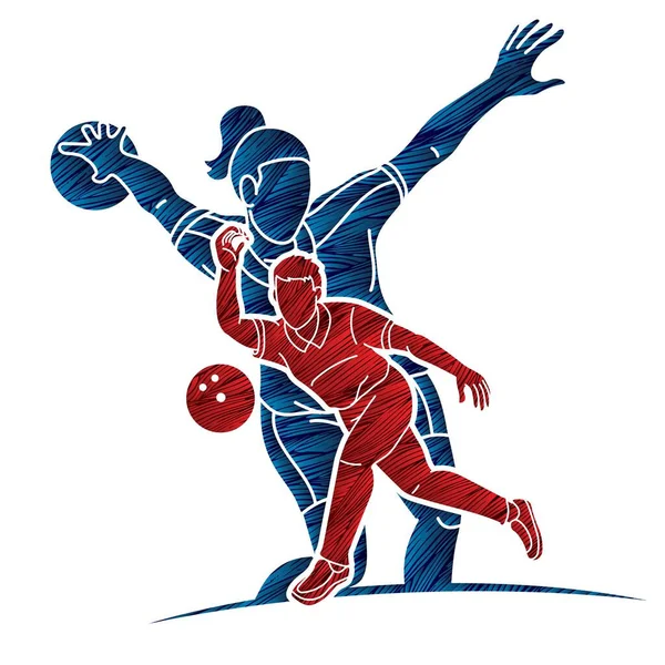 Groupe Bowler Bowling Sport Joueurs Action Cartoon Graphic Vector — Image vectorielle