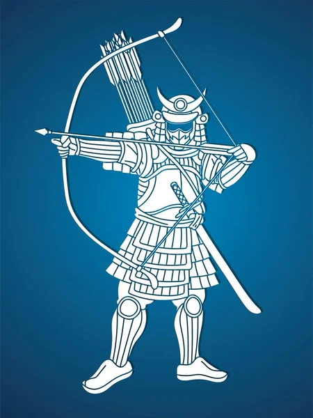 Guerreiro Samurai Com Arma Arco Armadura Ronin Soldado Japonês Caça — Vetor de Stock