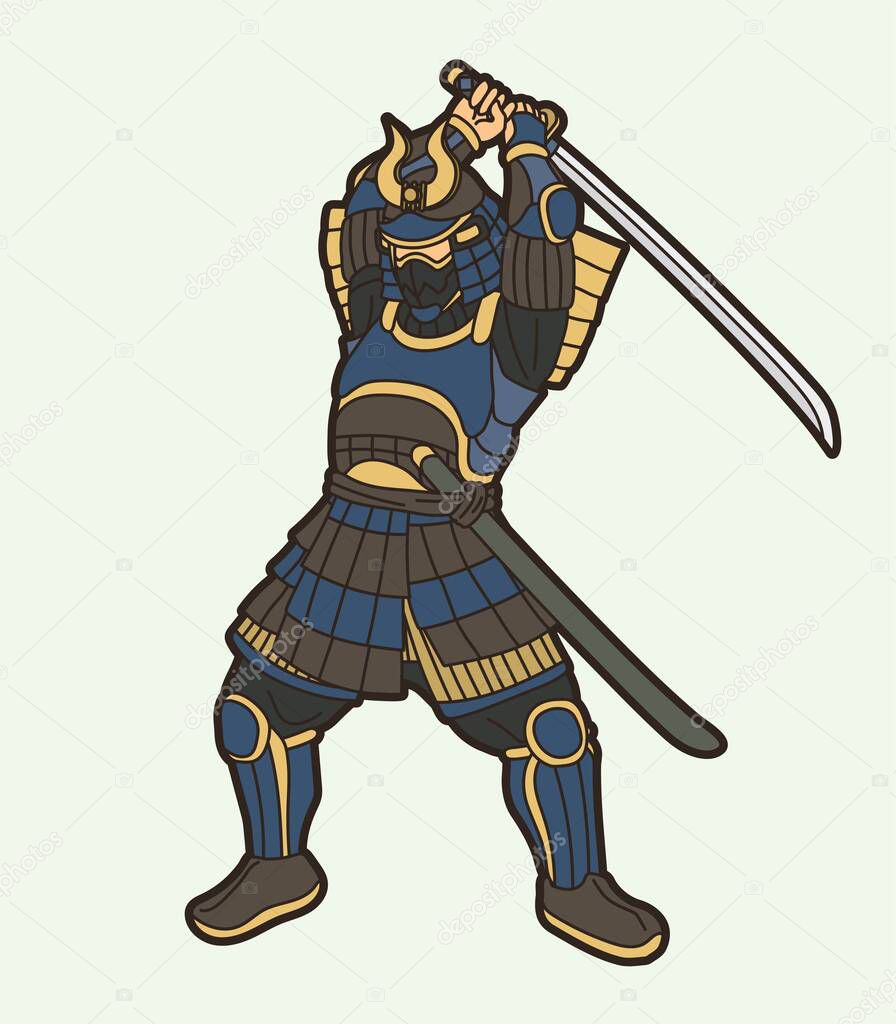 Samurai Warrior with Weapon and Armor Ronin Japanese Soldier Fighter Action Graphic Vector