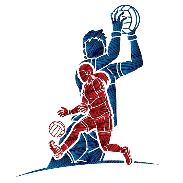 Football Gaélique Joueurs Masculins Féminins Sport Mix Action Cartoon Graphic — Image vectorielle