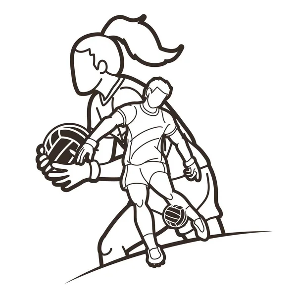 Gaélico Fútbol Masculino Femenino Jugadores Deporte Mezcla Acción Dibujos Animados — Archivo Imágenes Vectoriales