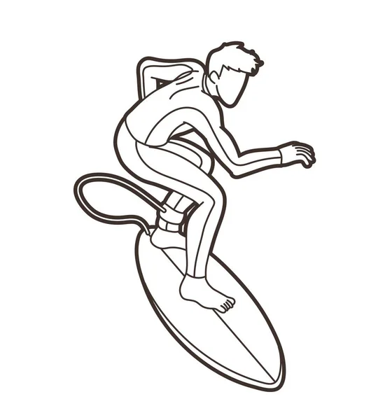 Hombre Surfer Surf Deporte Acción Dibujos Animados Vector Gráfico — Archivo Imágenes Vectoriales