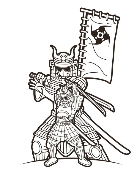 Gruppe Von Samurai Krieger Ronin Mit Waffen Und Rüstung Aktion — Stockvektor