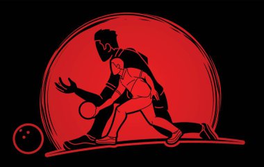 Bowling Spor Erkek Oyuncuları Grubu Grafik Vektörü