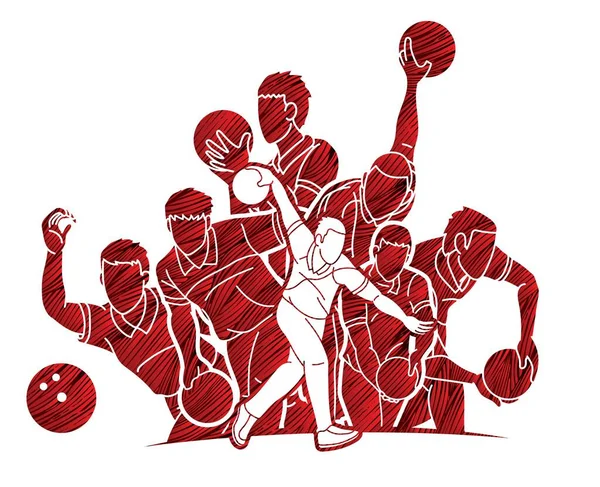 Groupe Joueurs Bowling Sport Homme Graphic Vector — Image vectorielle