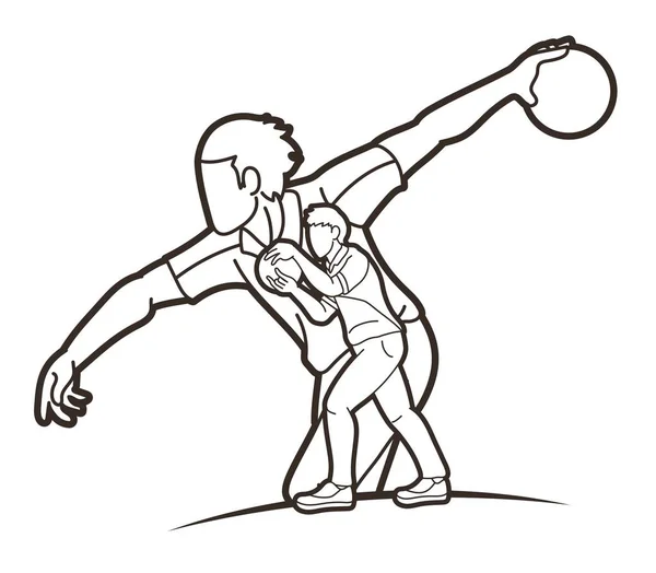 Grupo Bowling Sport Jugadores Masculinos Vector Gráfico — Archivo Imágenes Vectoriales