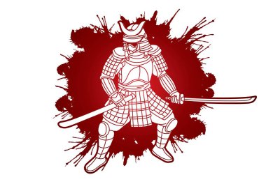 Samuray Savaşçısı veya Ronin Japon Savaşçısı Bushido Zırh ve Silah Çizgi Filmi Grafik Vektörü