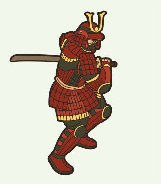 Samuray Savaşçısı veya Ronin Japon Savaşçısı Bushido Zırh ve Silah Çizgi Filmi Grafik Vektörü