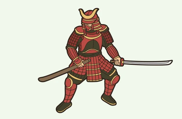 Samurai Warrior Ronin Japanese Fighter Bushido Action Armor Weapon Cartoon — Stock Vector