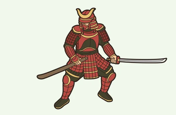 Samurai Guerrero Ronin Luchador Japonés Bushido Acción Con Armadura Arma — Vector de stock