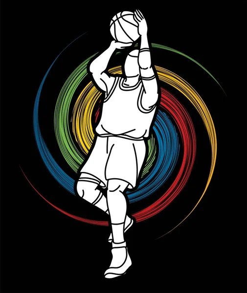 バスケットボール男子選手アクション漫画グラフィックベクター — ストックベクタ