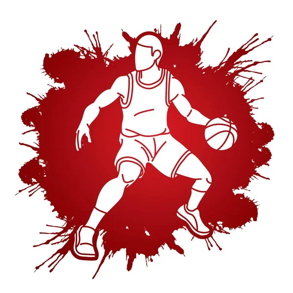 Basket Manliga Spelare Åtgärd Tecknad Grafisk Vektor — Stock vektor