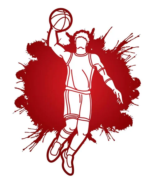 Baloncesto Jugador Masculino Acción Dibujos Animados Vector Gráfico — Vector de stock