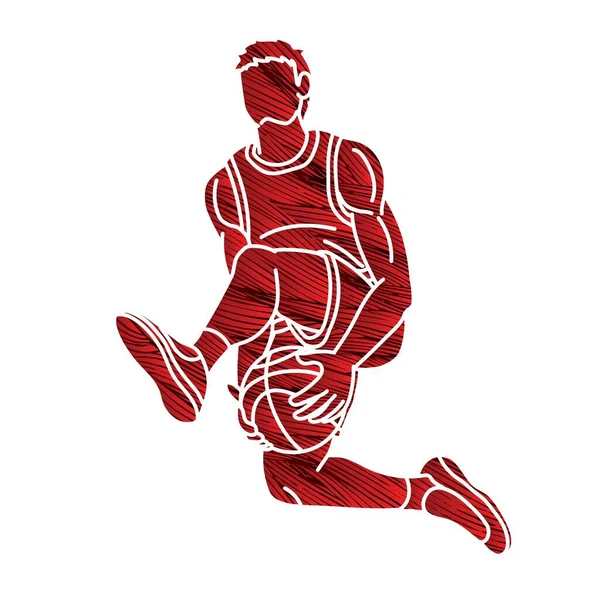 Basketball Joueur Masculin Action Dessin Animé — Image vectorielle