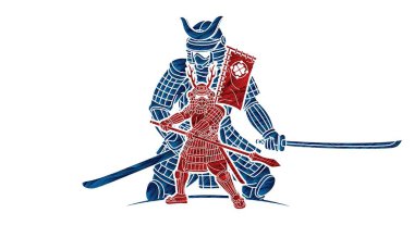 Ronin Japon Dövüşçüleri Silah Grubu 'ndan Samuray Savaşçısı Çizgi film Vektörü