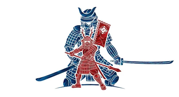 日本罗宁战斗机武器集团的武士战士卡通图形矢量 — 图库矢量图片