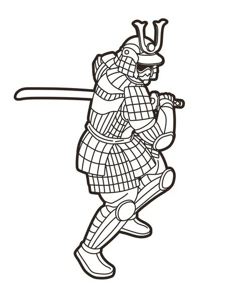 Samurai Warrior Ronin Japanse Fighter Action Met Armor Cartoon Graphic — Stockvector