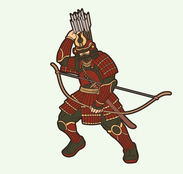 Samurai Warrior Ronin Japanese Fighter Acción Con Armadura Arma Vector — Archivo Imágenes Vectoriales