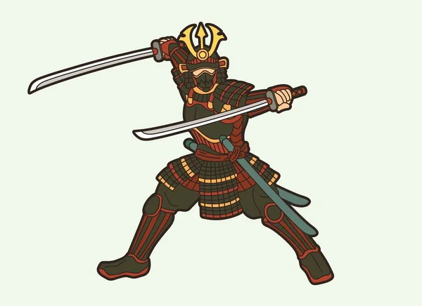 Samurai Warrior Ronin Japanese Fighter Action Armor Weapon Cartoon Graphic — 스톡 벡터