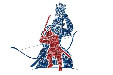 Silah Ronin Eylemi ile Samuray Savaşçısı Çizgi film Grafik Vektörüyle Savaşmaya Hazır.